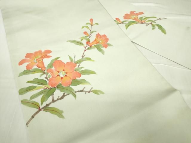 平和屋着物▽塩瀬 九寸名古屋帯 枝花文 手描き 正絹 逸品 DABA4161az