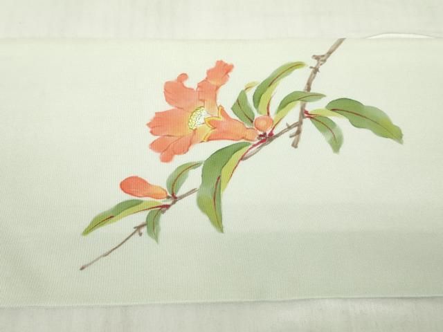 平和屋着物●塩瀬　九寸開き名古屋帯　作家物　手描き　枝花文　正絹　逸品　CABA0860hy 平和屋着物▽塩瀬 九寸名古屋帯 枝花文 手描き 正絹 逸品 DABA4161az