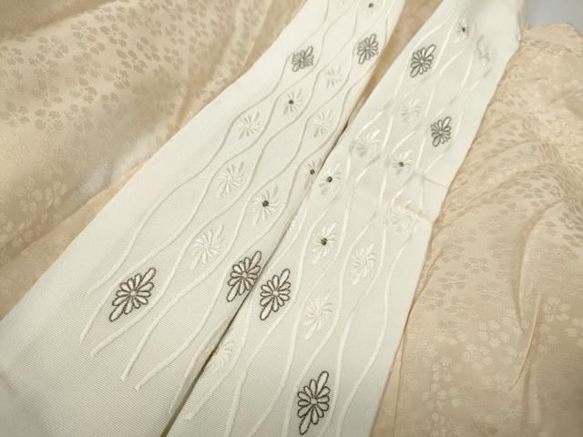 平和屋着物●長襦袢　袷　変わり格子草花地紋　暈し染め　半衿刺繍　正絹　逸品　DAAZ7618ud 平和屋着物▽長襦袢 無双仕立て 舞花地紋 蛍暈し 半衿刺繍 正絹 逸品