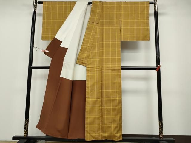 平和屋着物▽黄八丈 紬 千鳥格子 正絹 逸品 CABB6220ut - メルカリ