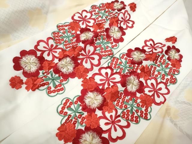 平和屋着物▽振袖用長襦袢 袷 舞花鞠文 暈し染め 半衿刺繍 正絹 逸品