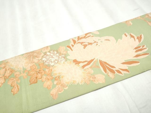 平和屋着物▽アンティーク 大正ロマン 九寸名古屋帯 駒刺繍 草花文