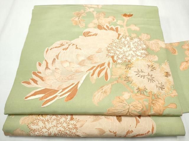 平和屋着物▽アンティーク 大正ロマン 九寸名古屋帯 駒刺繍 草花文