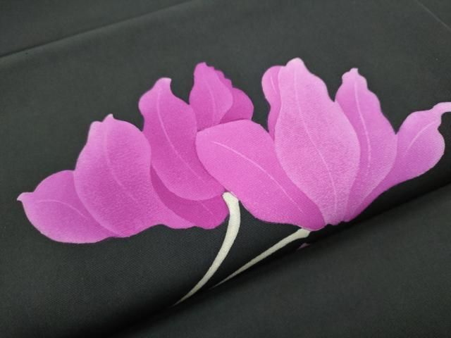 平和屋着物▽塩瀬 九寸名古屋帯 枝花文 黒地 金彩 正絹 逸品