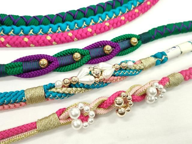 平和屋着物▽和装小物 帯締め3本セット 振袖用 飾り付き パール 金糸