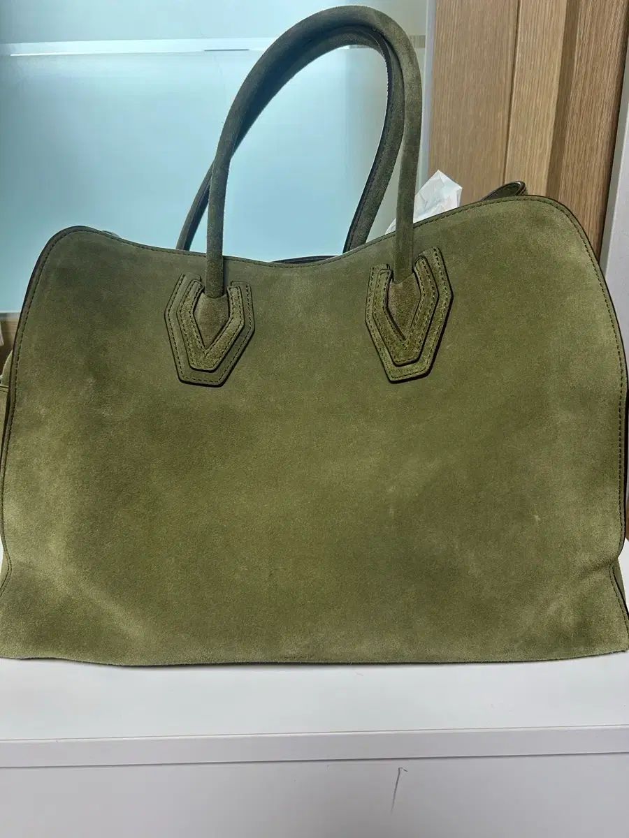  ハンソン タイム Starship Square スタシ スウェード バッグ M レイ カーキ -未着用 - トートバッグ バッグ