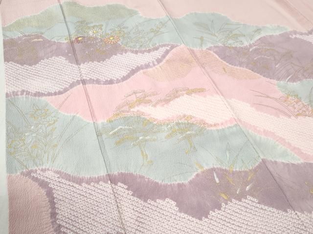 平和屋着物▽訪問着 絞り 刺繍 道長花松文 金彩 鬼しぼ縮緬 正絹 逸品