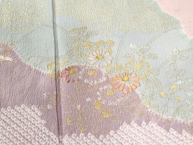平和屋着物▽訪問着 絞り 刺繍 道長花松文 金彩 鬼しぼ縮緬 正絹 逸品