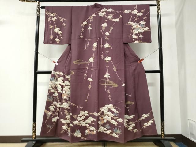 平和屋着物▽訪問着 駒刺繍 松笹草花文 金彩 正絹 逸品 CABB4332yc