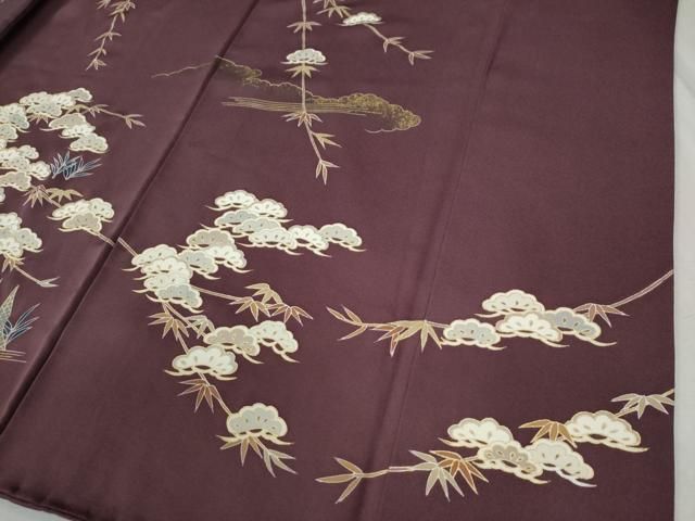 平和屋着物▽訪問着 駒刺繍 松笹草花文 金彩 正絹 逸品 CABB4332yc