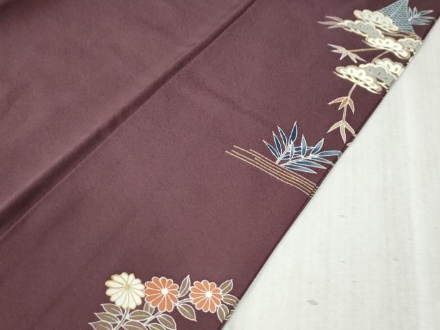 平和屋着物▽訪問着 駒刺繍 松笹草花文 金彩 正絹 逸品 CABB4332yc