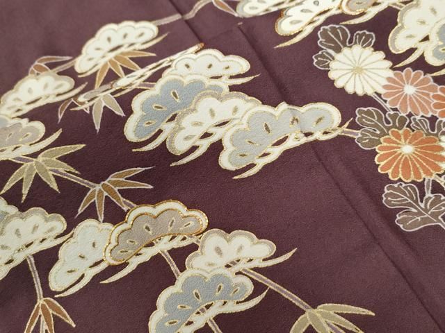 平和屋着物▽訪問着 駒刺繍 松笹草花文 金彩 正絹 逸品 CABB4332yc