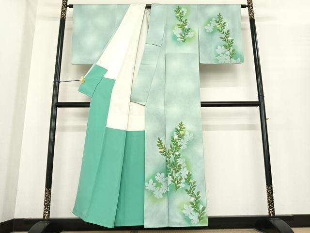 平和屋着物▽訪問着 手描き 草花文 暈し染め 正絹 逸品 AABE5836fy