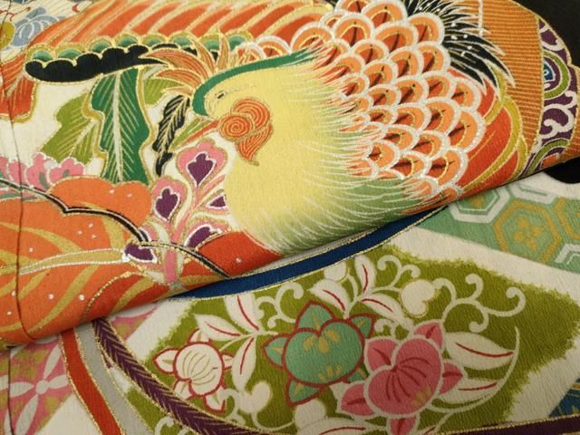 平和屋着物▽豪華黒留袖 両褄 吉祥花鳥文 金彩 正絹 逸品 AABF1060cs