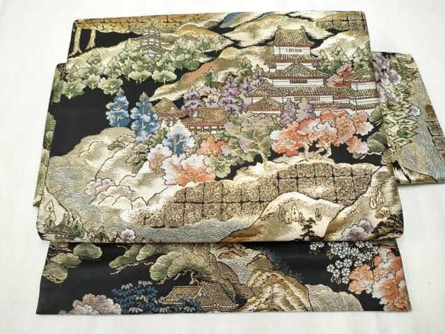 平和屋着物▽つけ帯 日本名勝百選 黒地 本金箔 正絹 逸品 CABB9466hy