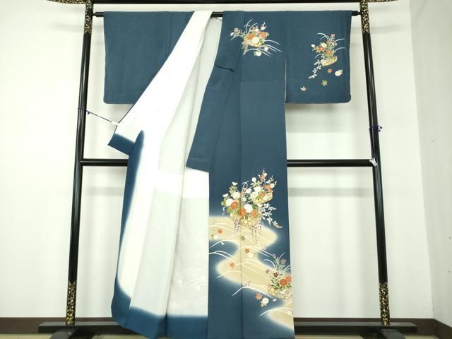 平和屋着物▽訪問着 駒刺繍 流水花籠文 暈し染め 金彩 正絹 逸品 未