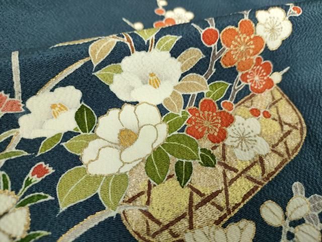 平和屋着物▽訪問着 駒刺繍 流水花籠文 暈し染め 金彩 正絹 逸品 未