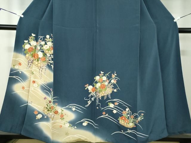 平和屋着物▽訪問着 駒刺繍 流水花籠文 暈し染め 金彩 正絹 逸品 未