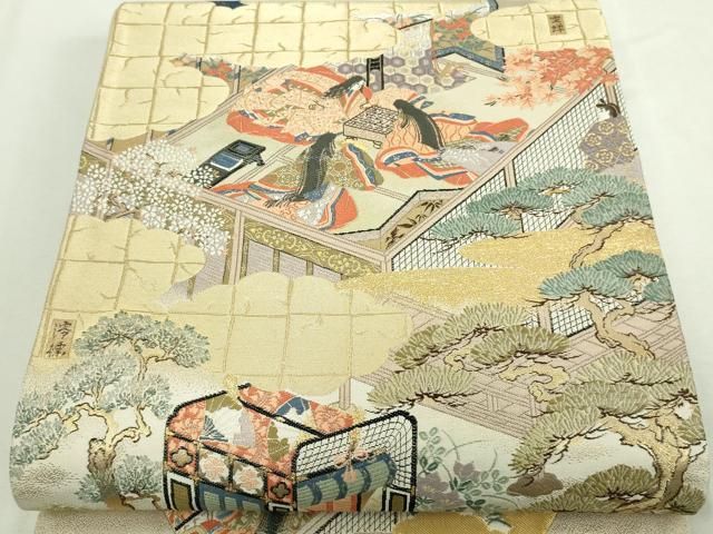 平和屋本店▽全通全景柄袋帯 唐織 源氏物語 純金箔 正絹 逸品