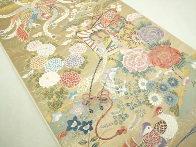 平和屋本店▽西陣 長嶋成織物 ながしま帯 六通柄袋帯 唐織 桃山絢爛華