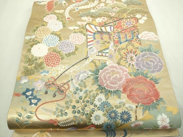 平和屋本店▽西陣 長嶋成織物 ながしま帯 六通柄袋帯 唐織 桃山絢爛華