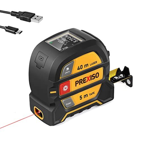 PREXISO メジャー レーザー距離計 デジタルメジャー コンベックス PSC認定取得 1台2役 重型 最大測定距離40 m 巻尺5ｍ 0 37 kg USB充電式 ネオジ磁石付爪 折れにくい剛厚テープ LCDデジタル表示 距離 面積 体積 ピ e 7 f 5 eb