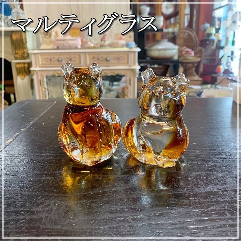 レトロ MultiGlass マルティグラス 犬 2匹セット 10cm ガラス 置物