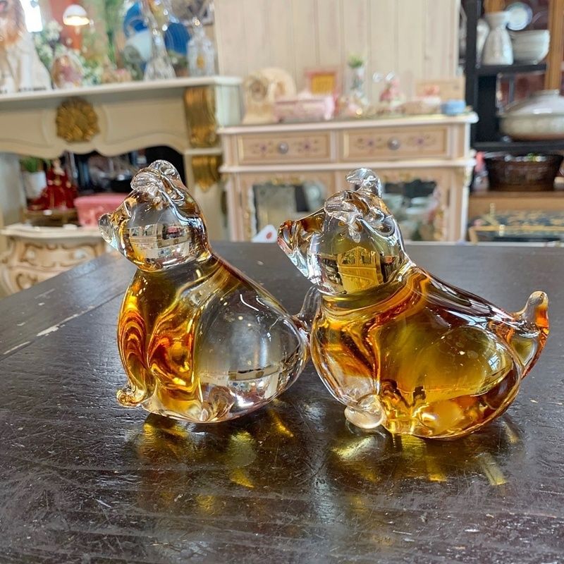 レトロ MultiGlass マルティグラス 犬 2匹セット 10cm ガラス 置物
