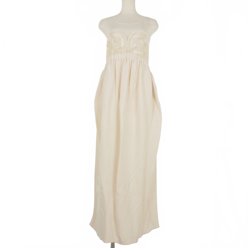 メゾンマルジェラ Maison Margiela 22 SS 刺繍 ノースリーブロングワンピース ドレス 40 ホワイト|ピンクベージュ 正規