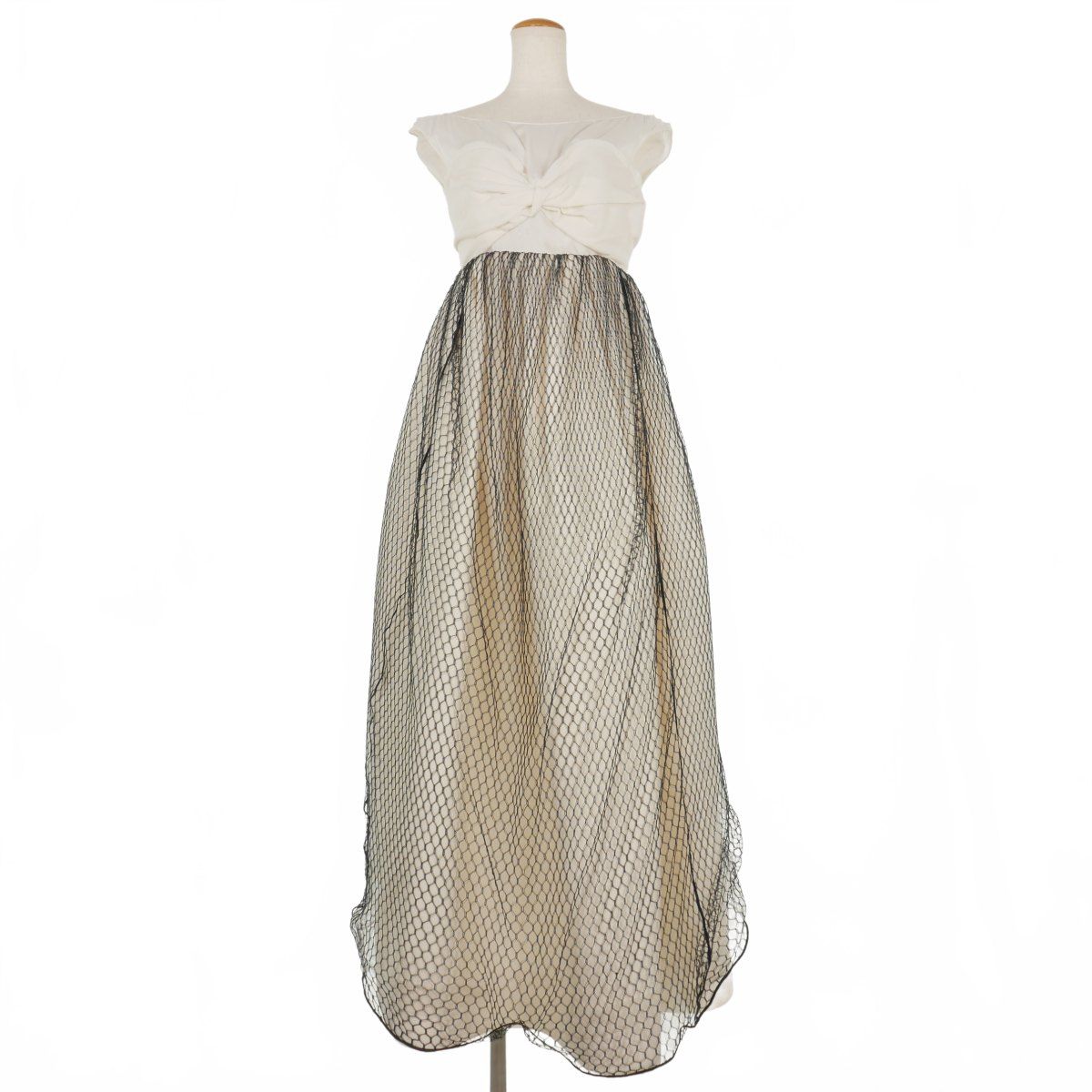 メゾンマルジェラ Maison Margiela 22 SS メッシュチュール エンパイアドレス ロングワンピース 40 白 ホワイト 正規