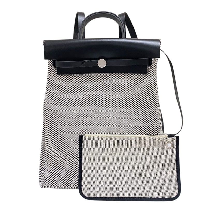 エルメス HERMES エールバッグジップアドPM Z刻 ブラック×ホワイト シルバー金具 トワル|ハンター レディース リュック デイパック