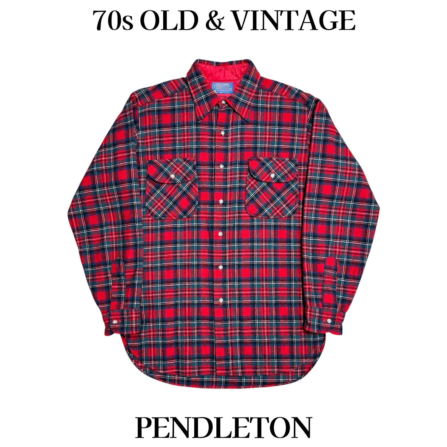 古着 70 s ペンドルトン タータン チェック ウール シャツ レッド M 当時物 ヴィンテージ ビンテージ 70年代