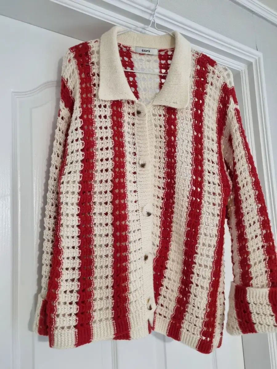 GGPX レッド/アイボリー ストライプ ニット カーディガン - メルカリ