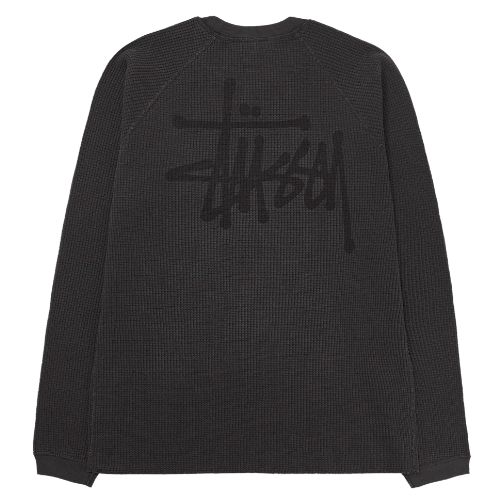STUSSY ラグラン サーマル ロングスリーブ クルー ウォッシュド ブラック S サイズ