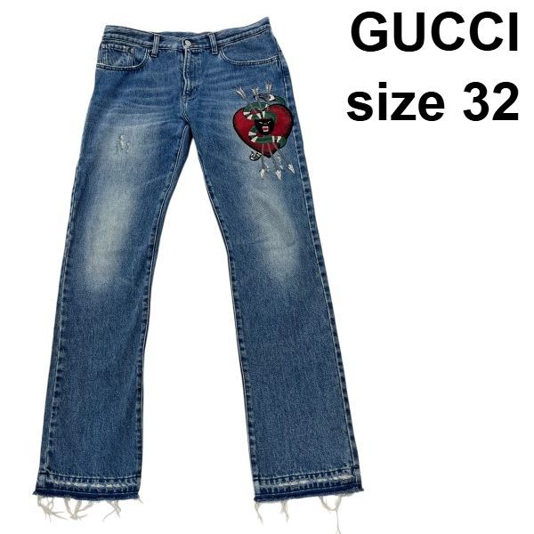 GUCCIシンボルズ デニム パンツ エンブロイダリーアレッサンドロ期 刺繍 蛇 ○ グッチ GUCCI ジーンズ デニム エンブロイダリー ハートを貫く蛇