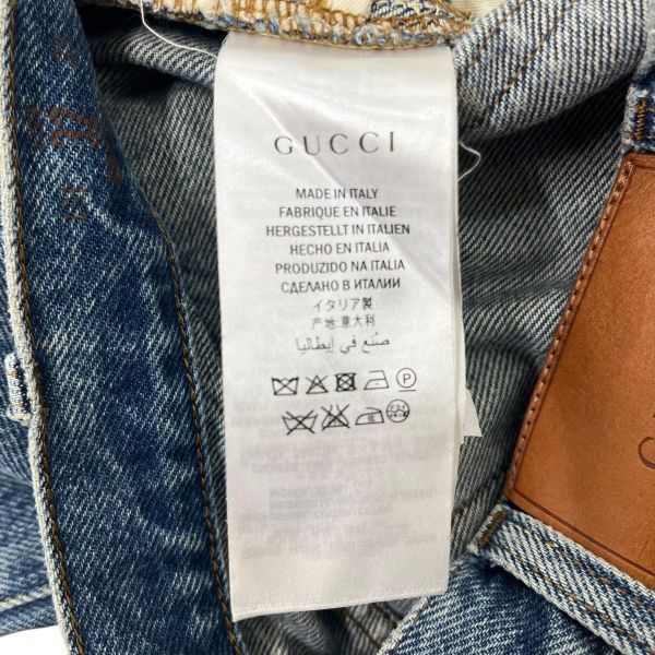 ○ グッチ GUCCI ジーンズ デニム エンブロイダリー ハートを貫く蛇
