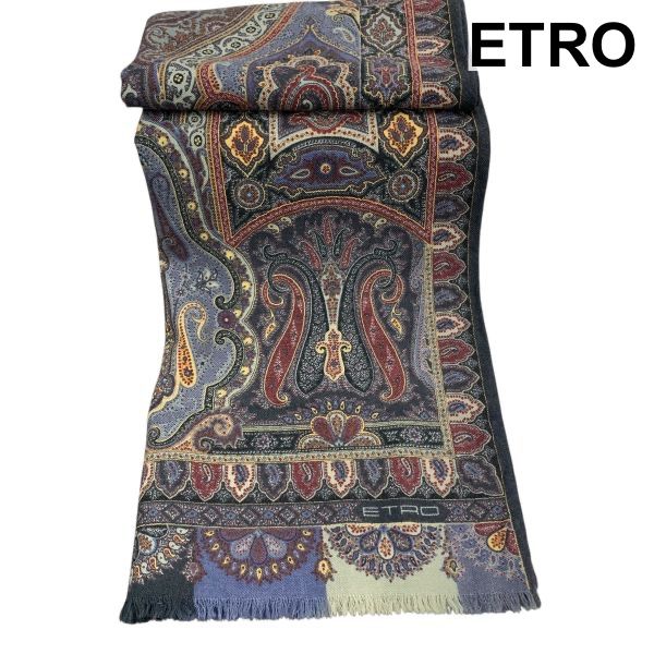 【美品】ETRO ペイズリー柄 メンズ ストール ETRO(エトロ) ストール(ショール)美品 - ベージュ×カーキ×マルチ