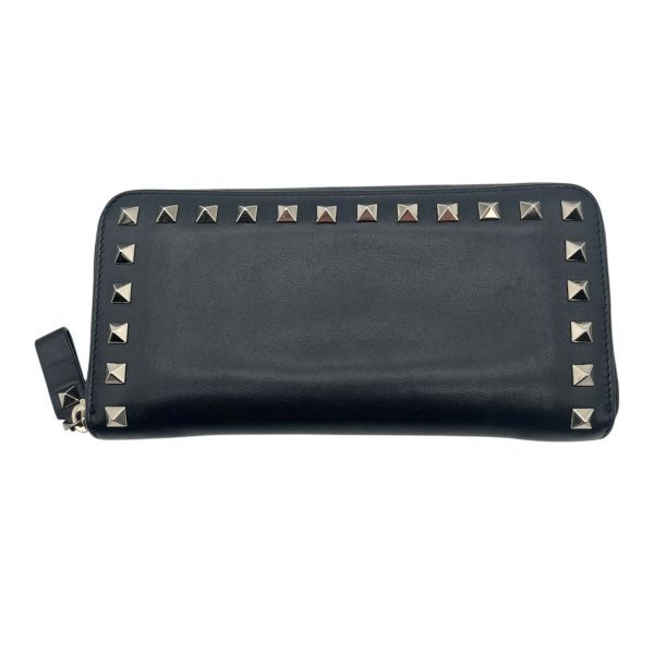 ヴァレンティノ・ガラヴァーニ 二つ折り財布 ロックスタッズ 黒 VALENTINO - ロックスタッズ カーフスキン スモール ウォレット /三