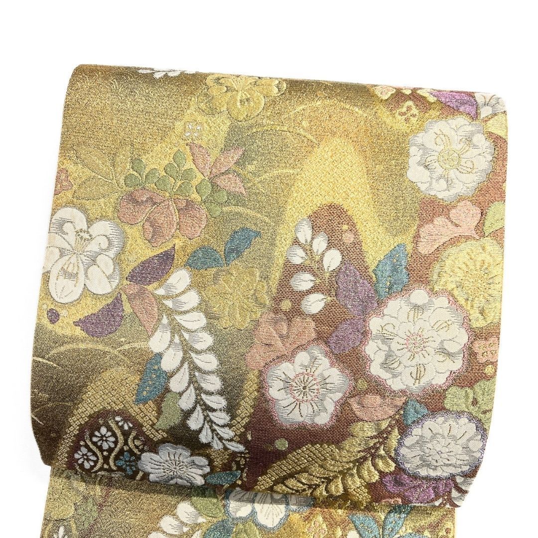 膨れ織り 袋帯 全通 辻ヶ花 立涌 花菱 金糸 着物 012b p ms 膨れ織り 袋帯 全通 辻ヶ花 立涌 花菱 金糸 着物 012b p ms