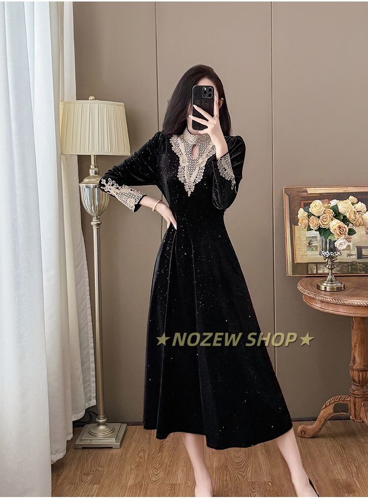 パーティードレス ベロアドレスベロアワンピース 結婚式 レース