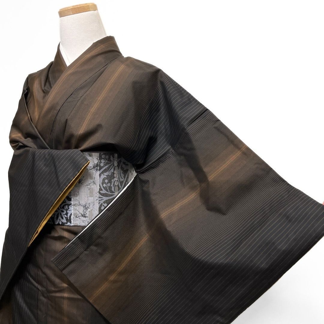 大島紬 小紋 泥染 縦縞 子持ち縦縞 モード 着物 012b p ms - メルカリ