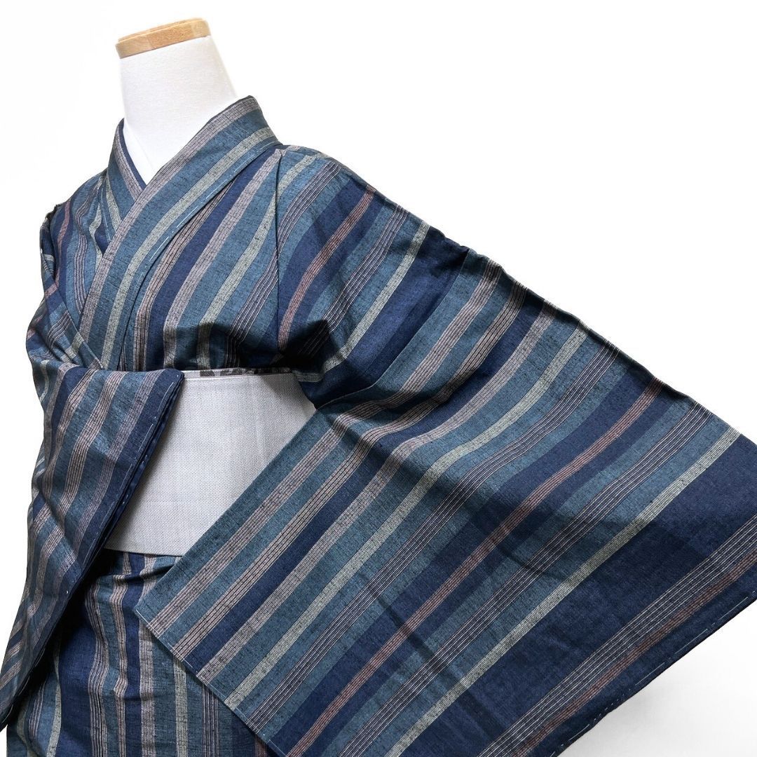 未着用 小紋 紬 単衣 縦縞 子持ち縞 着物 012b p ms - メルカリ