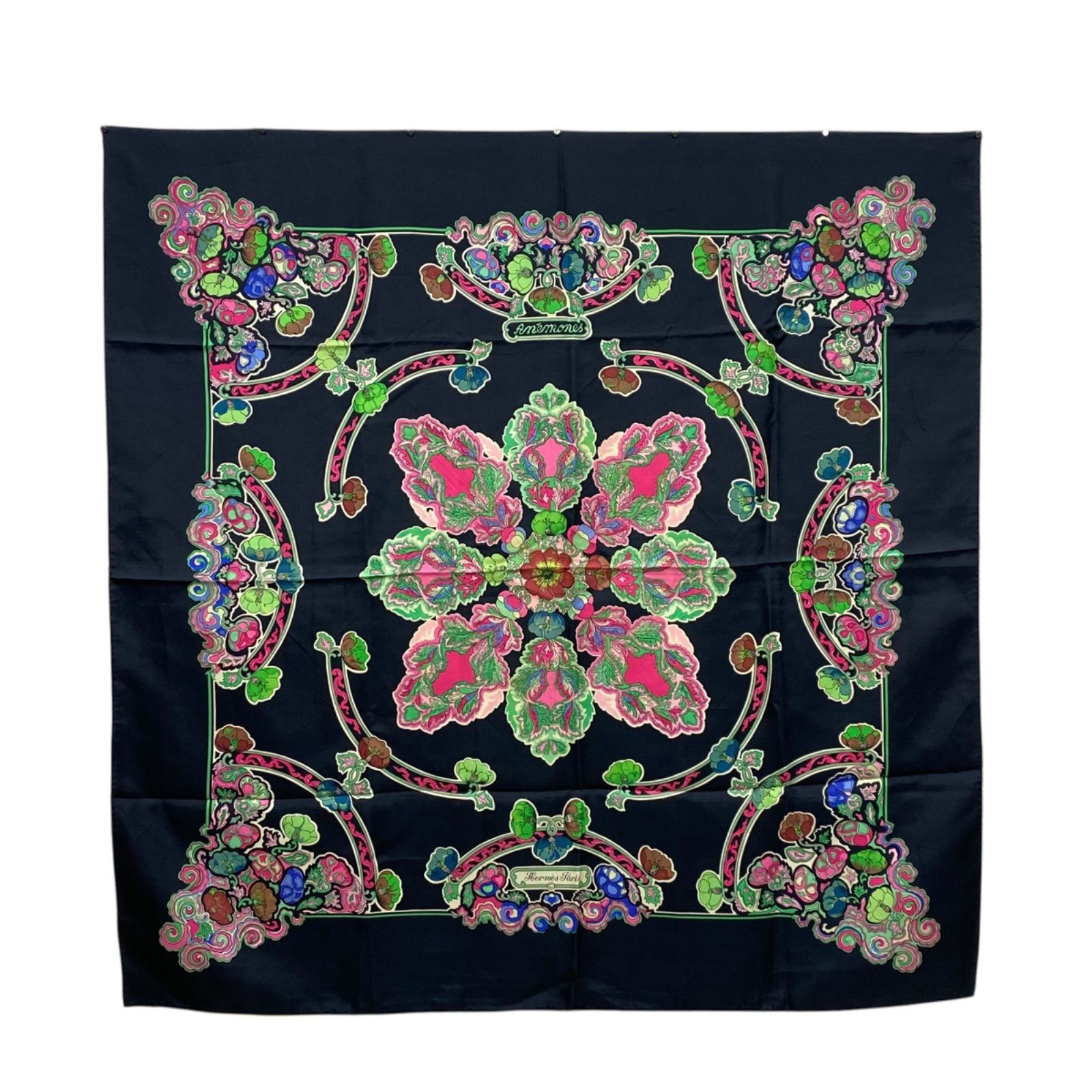エルメス カレ90 Anemones シルクスカーフ アネモネ ブラック HERMES