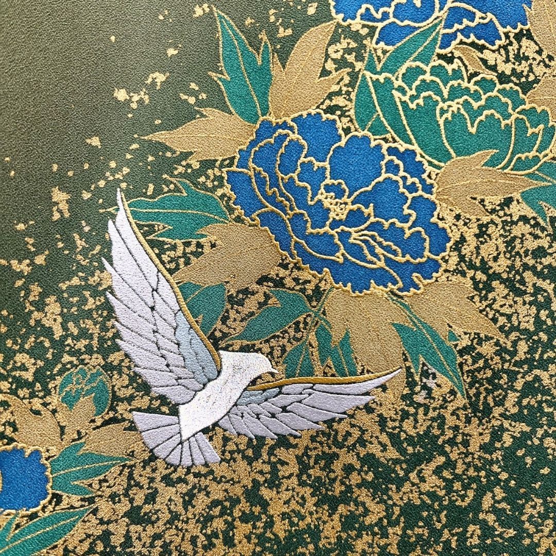 斉藤三才 金彩 訪問着 牡丹 鳩 箔模様 着物 012b p ms - メルカリ