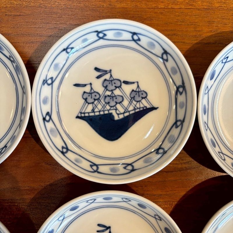 【yoshikoさま】しん窯　青花　異人さん　スープ皿＆受け皿　5客セット 三人異人5寸深皿 しん窯青花 限定商品