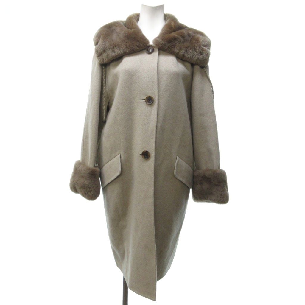 【中古】フォクシー ブティック FOXEY BOUTIQUE 美品 ヌートリアファー カシミヤ ロングコート ベージュ F ■MNK1 フォクシー ブティック FOXEY BOUTIQUE 美品 ヌートリアファー