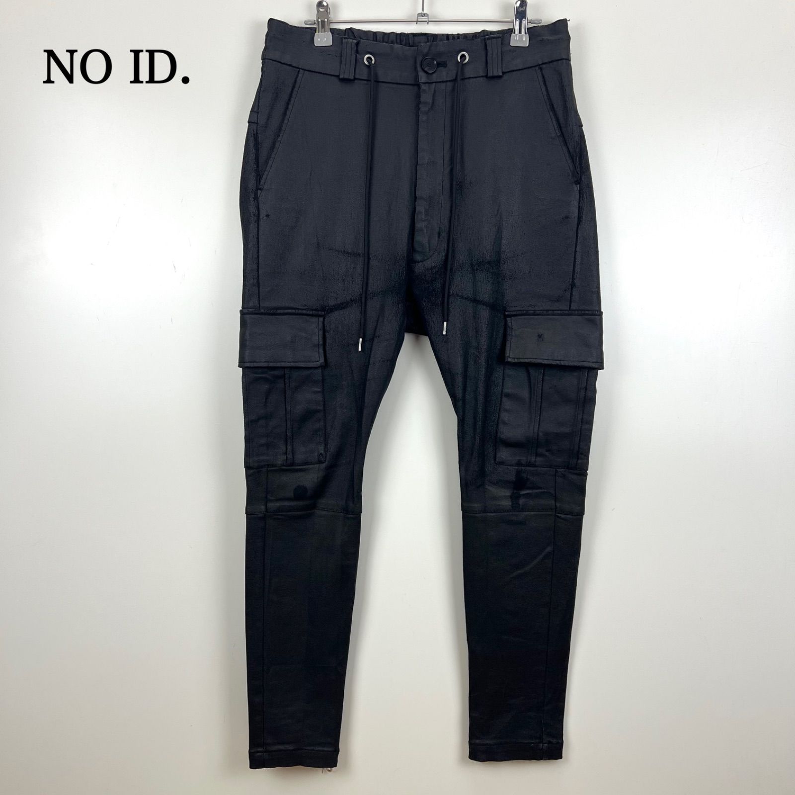 NO ID コーティング サルエル スキニー カーゴパンツ ブラック Y2K NO ID コーティング サルエル スキニー カーゴパンツ ブラック Y2K NO