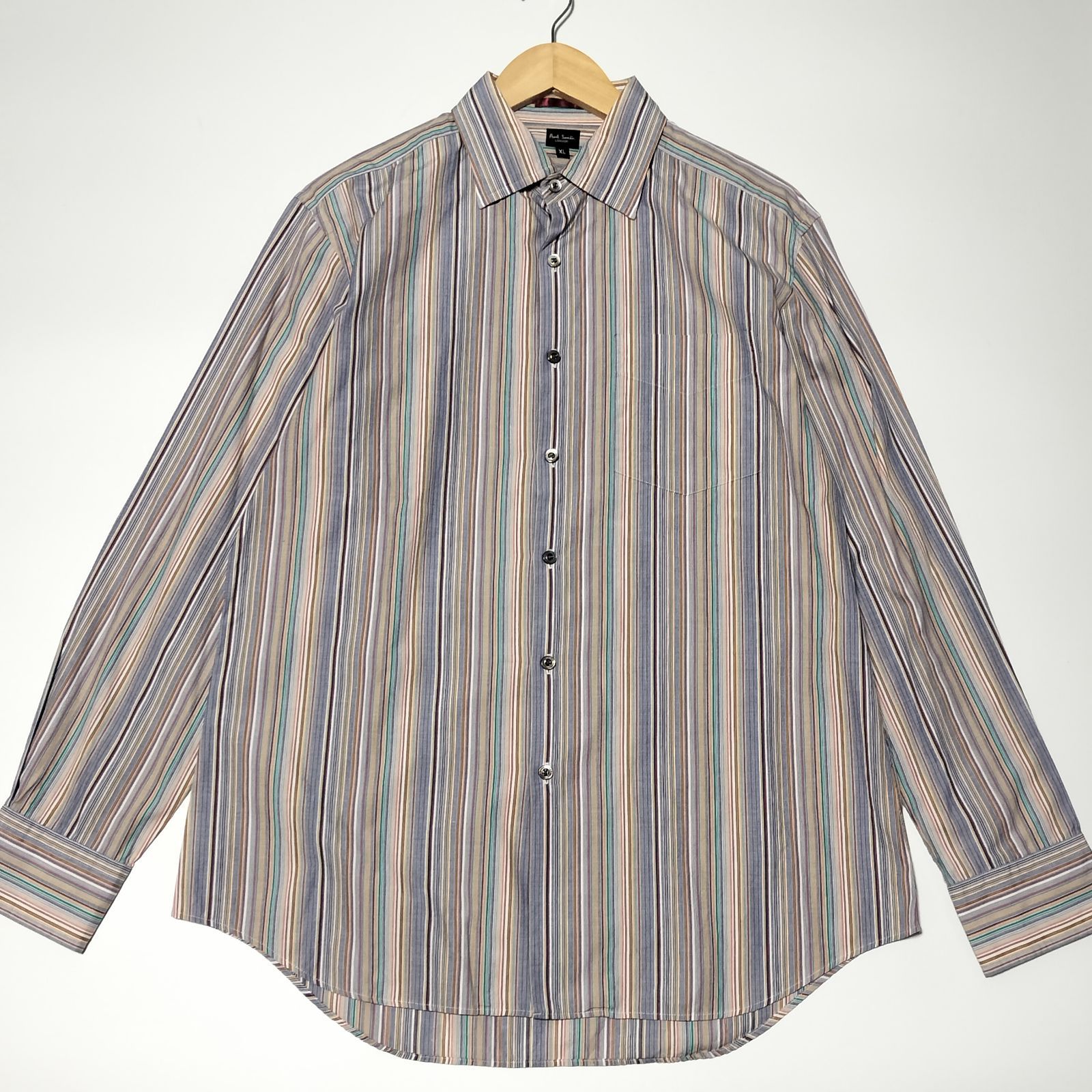 美品】Paul Smith LONDON マルチストライプ コットン 長袖シャツ XL