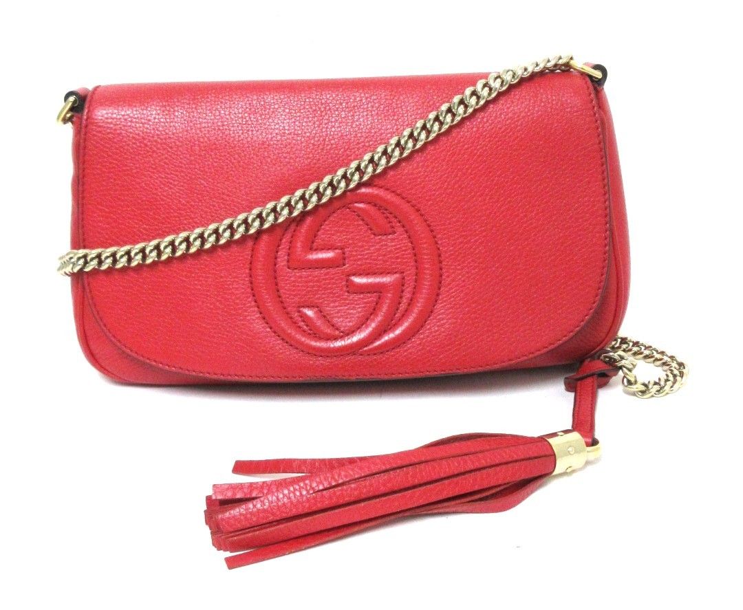 GUCCI|グッチ ソーホーレザーチェーンショルダーバック 336752 フリンジチェーンショルダーバッグ 赤