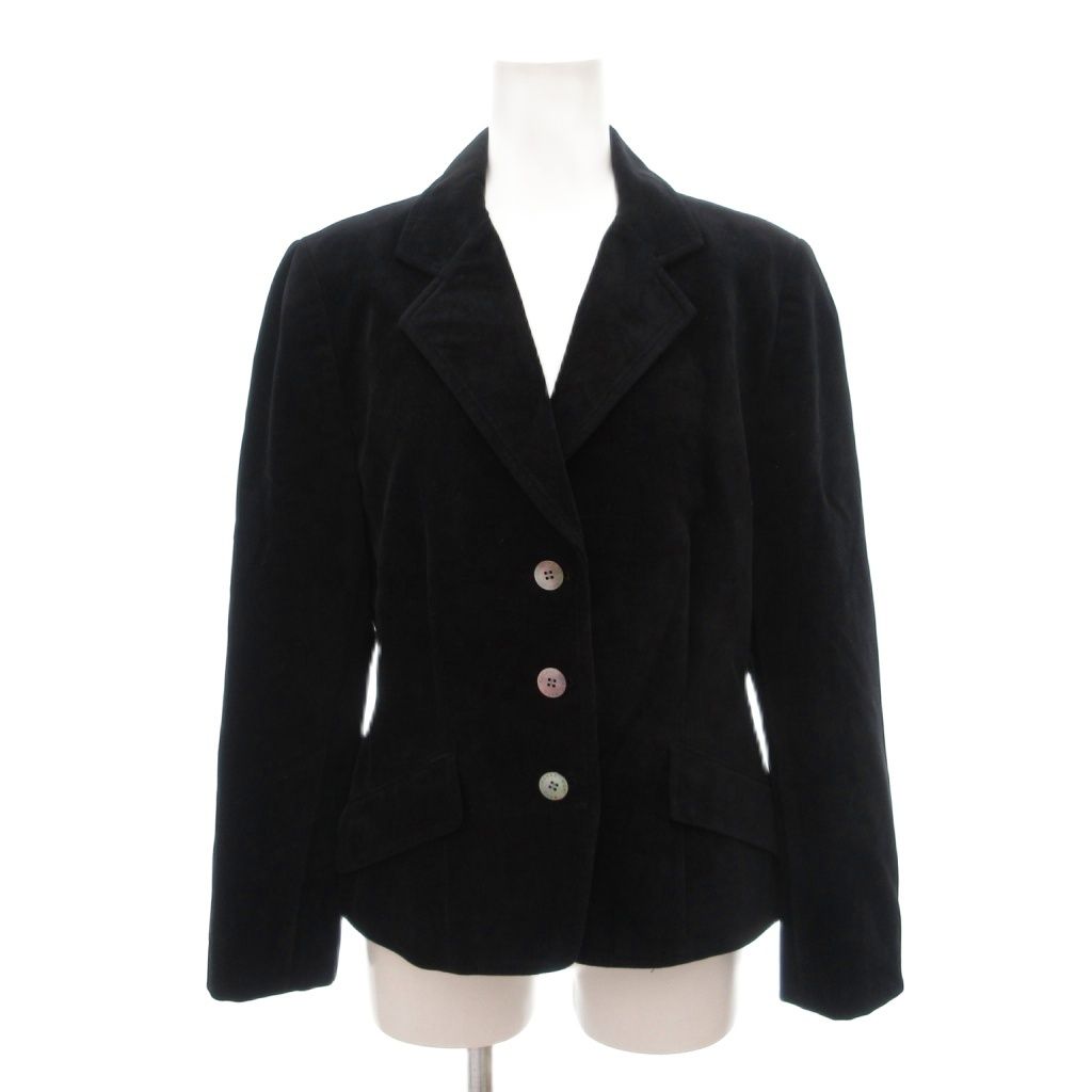 【中古】ハナエモリ HANAE MORI セットアップ ノーカラージャケット ショート丈 膝丈 タイトスカート 前開き 黒 ハナエモリ HANAE MORI 美品 セットアップ テーラード ジャケット